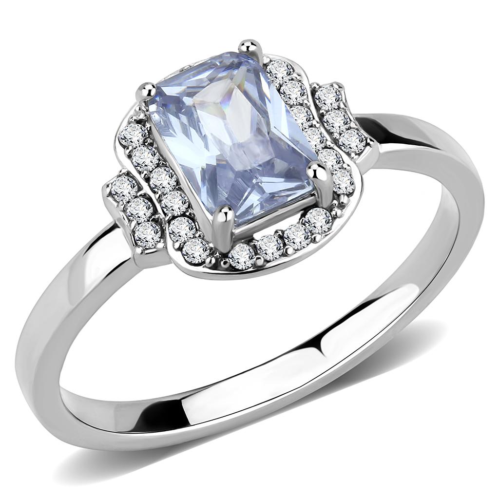 DA246 - High polished (no plating) Stainless Steel Ring with AAA Grade CZ in Light Amethyst