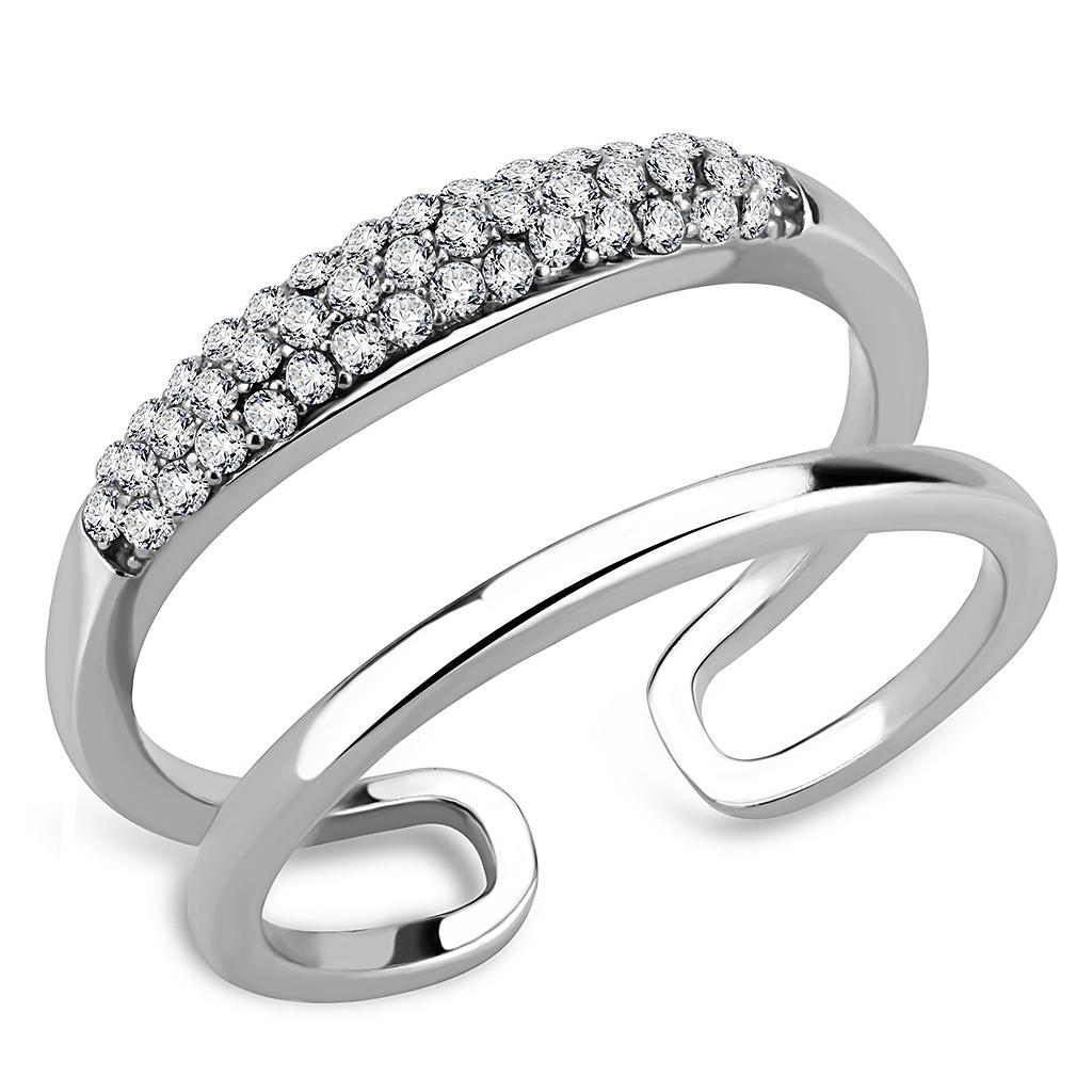 DA247 - High polished (no plating) Stainless Steel Ring with AAA Grade CZ in Clear