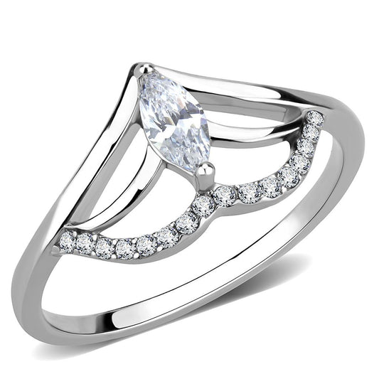 DA248 - High polished (no plating) Stainless Steel Ring with AAA Grade CZ in Clear
