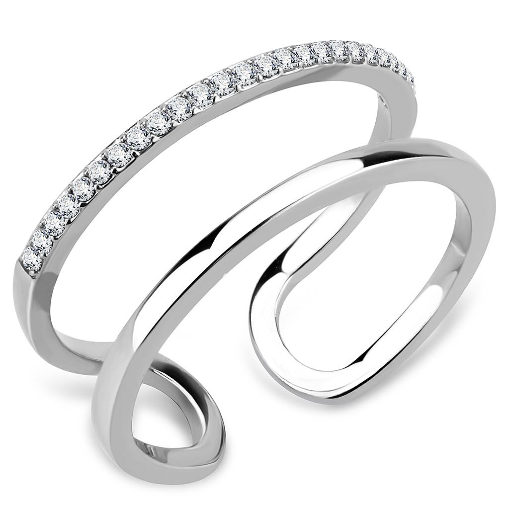 DA249 - High polished (no plating) Stainless Steel Ring with AAA Grade CZ in Clear