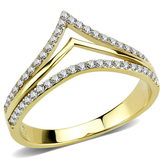 DA250 - IP Gold(Ion Plating) Stainless Steel Ring with AAA Grade CZ in Clear