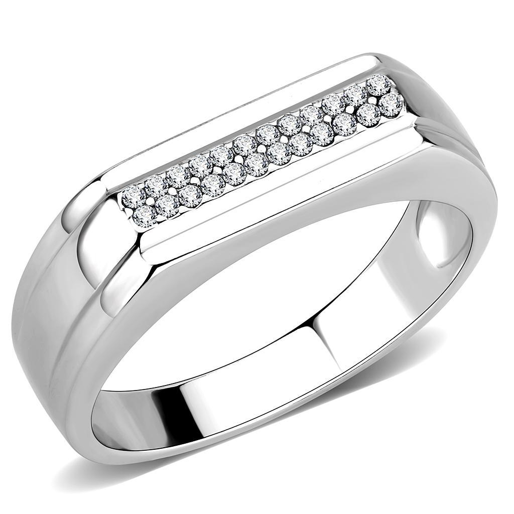 DA251 - High polished (no plating) Stainless Steel Ring with AAA Grade CZ in Clear