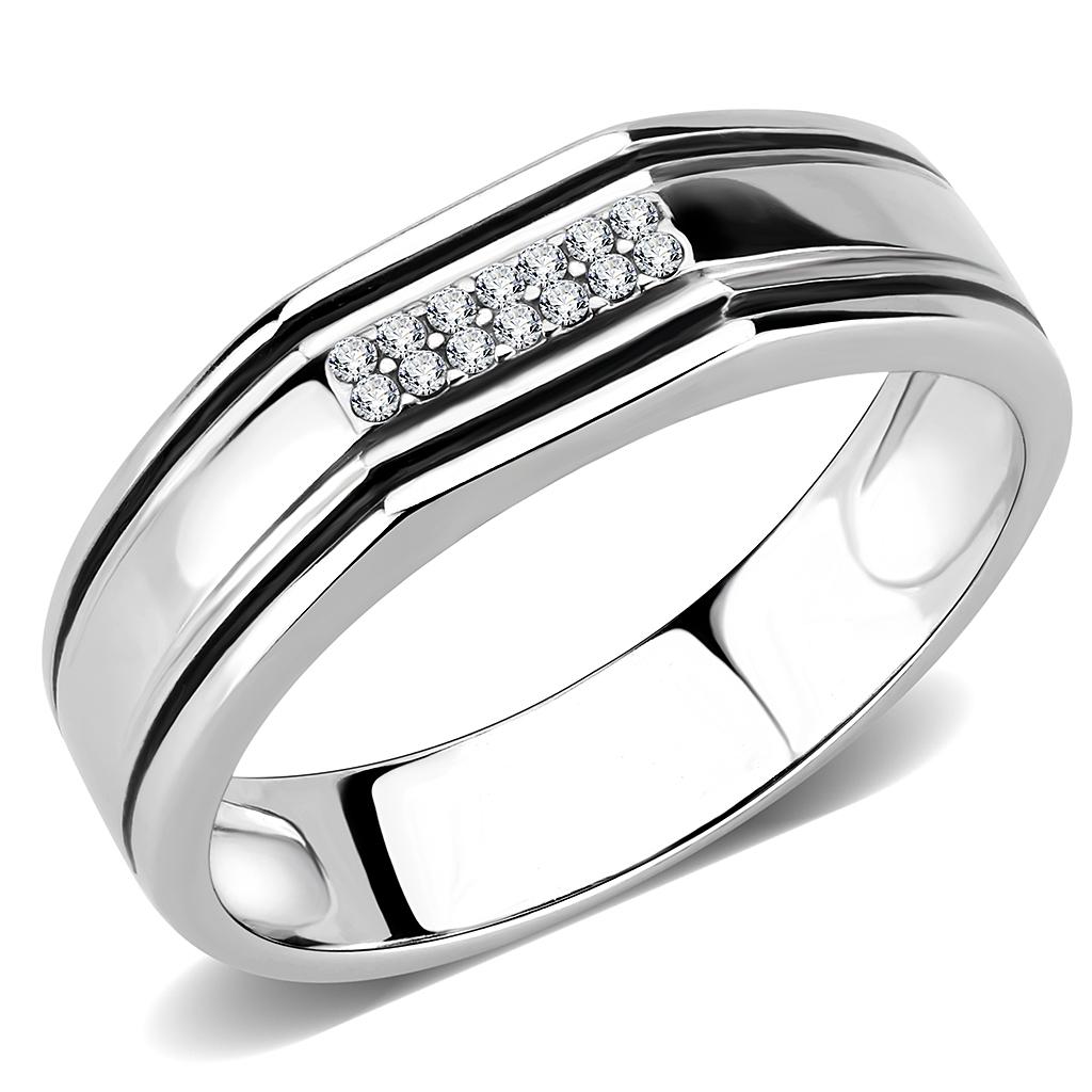 DA254 - High polished (no plating) Stainless Steel Ring with AAA Grade CZ in Clear