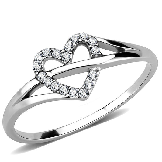 DA259 - High polished (no plating) Stainless Steel Ring with AAA Grade CZ in Clear