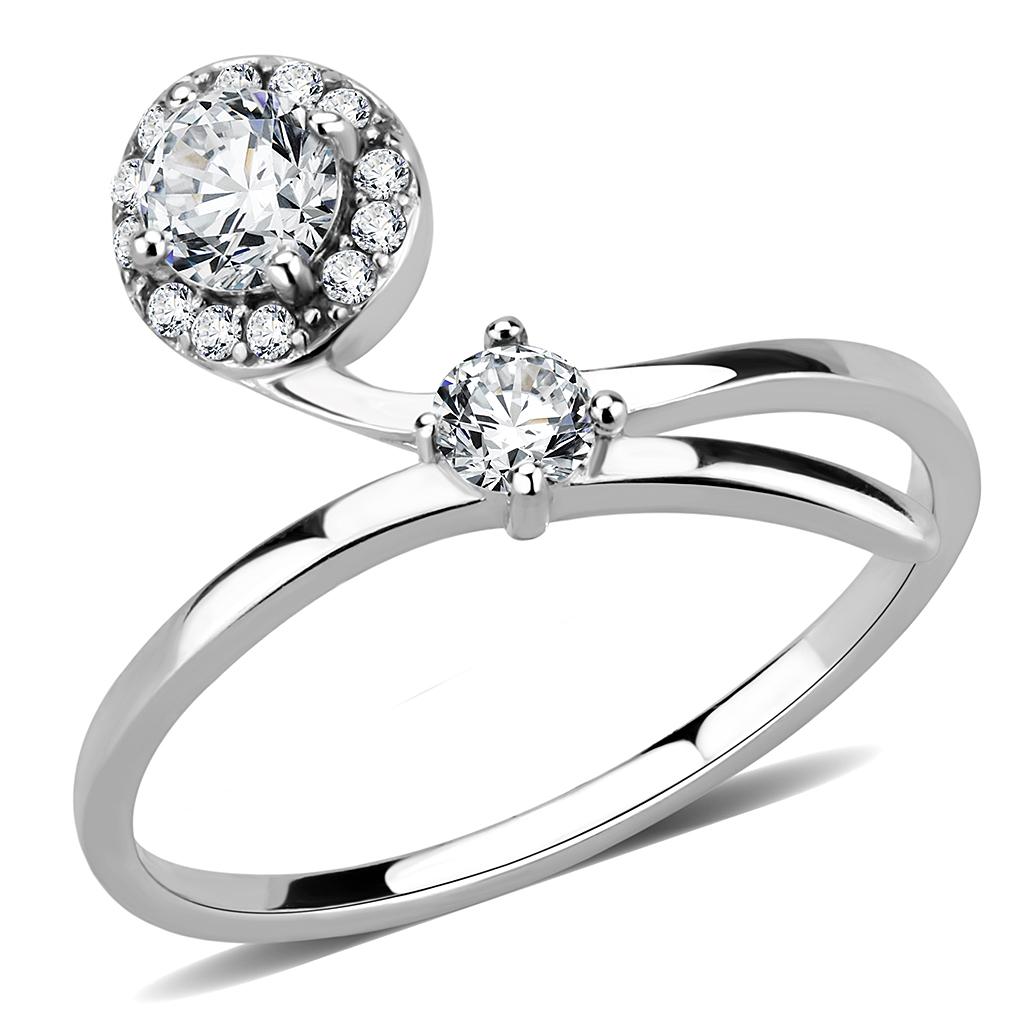 DA260 - High polished (no plating) Stainless Steel Ring with AAA Grade CZ in Clear