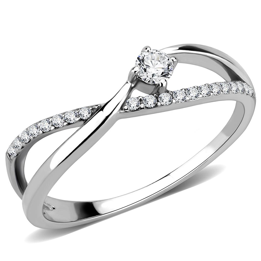 DA261 - High polished (no plating) Stainless Steel Ring with AAA Grade CZ in Clear