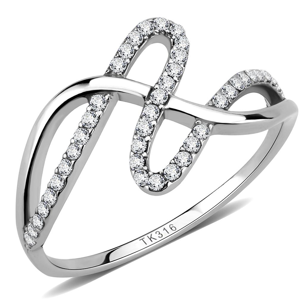 DA265 - High polished (no plating) Stainless Steel Ring with AAA Grade CZ in Clear