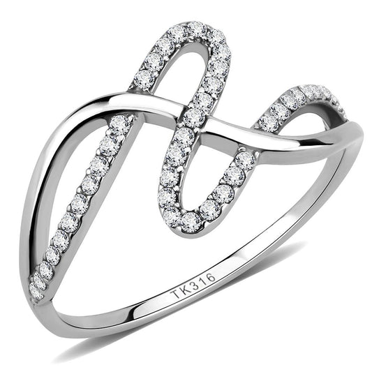 DA265 - High polished (no plating) Stainless Steel Ring with AAA Grade CZ in Clear