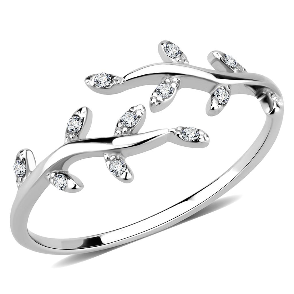 DA266 - High polished (no plating) Stainless Steel Ring with AAA Grade CZ in Clear
