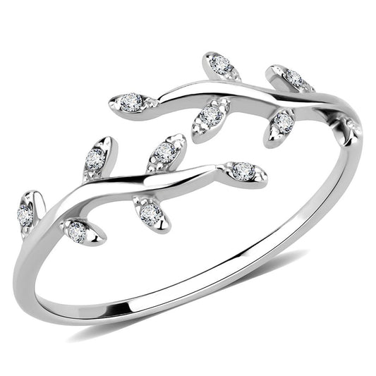 DA266 - High polished (no plating) Stainless Steel Ring with AAA Grade CZ in Clear