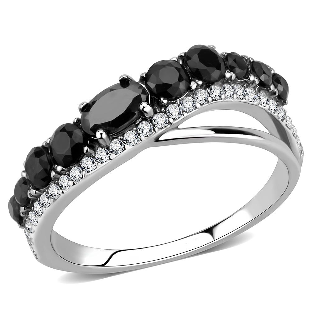 DA269 - High polished (no plating) Stainless Steel Ring with AAA Grade CZ in Black Diamond