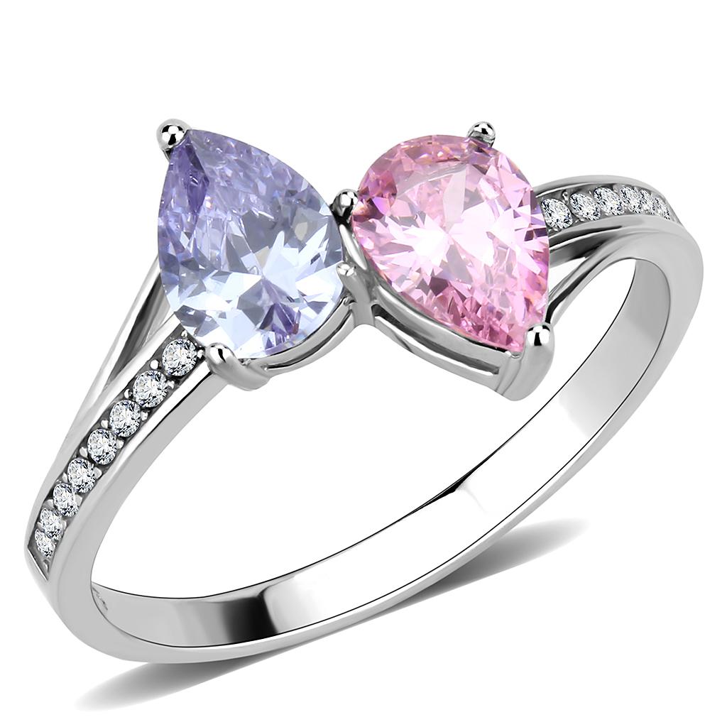 DA270 - High polished (no plating) Stainless Steel Ring with AAA Grade CZ in Multi Color