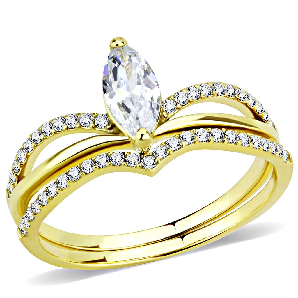 DA276 - IP Gold(Ion Plating) Stainless Steel Ring with AAA Grade CZ in Clear