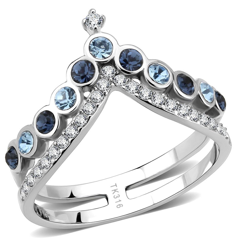DA305 - No Plating Stainless Steel Ring with Top Grade Crystal in Multi Color