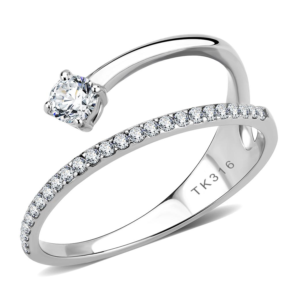 DA316 - No Plating Stainless Steel Ring with AAA Grade CZ in Clear