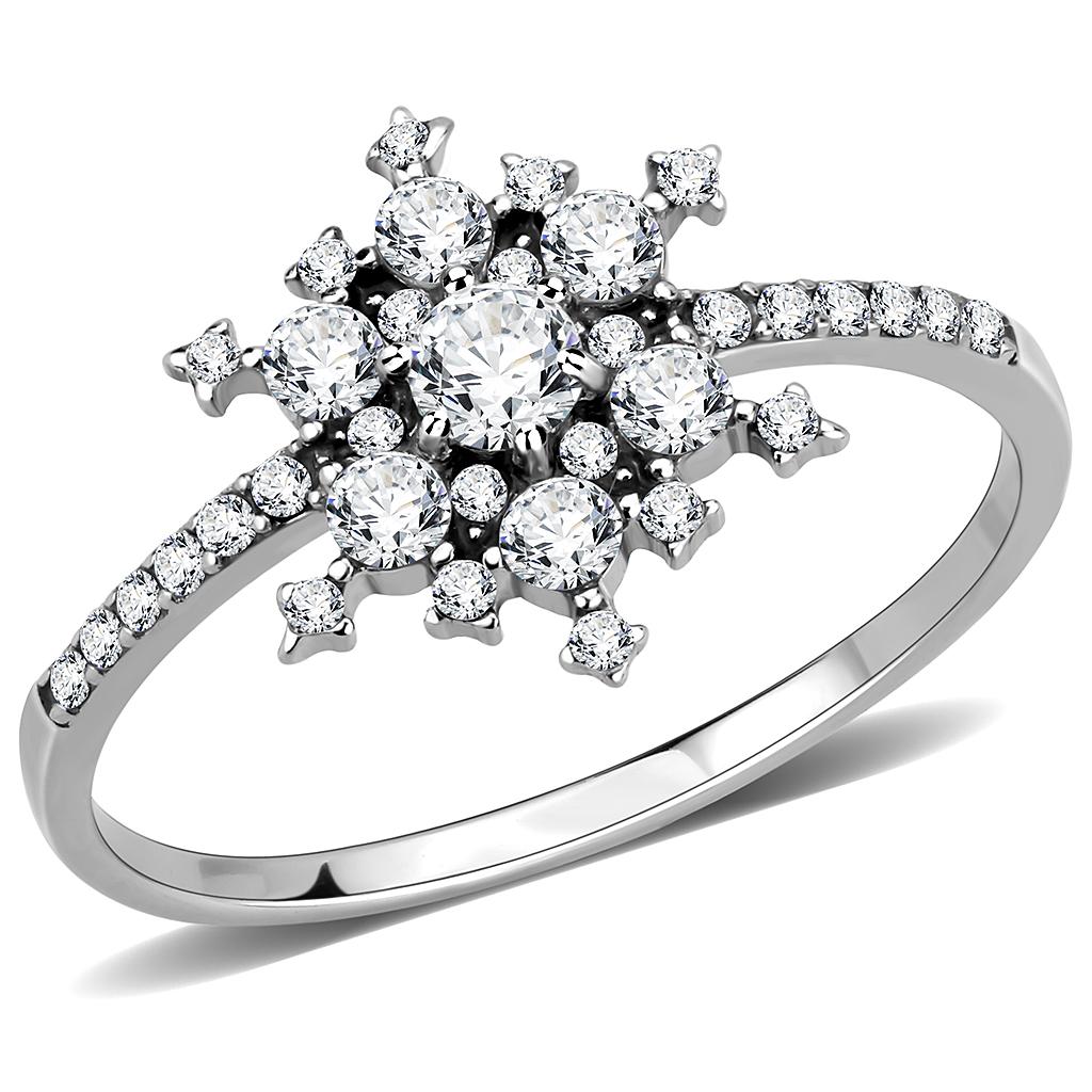 DA317 - No Plating Stainless Steel Ring with AAA Grade CZ in Clear