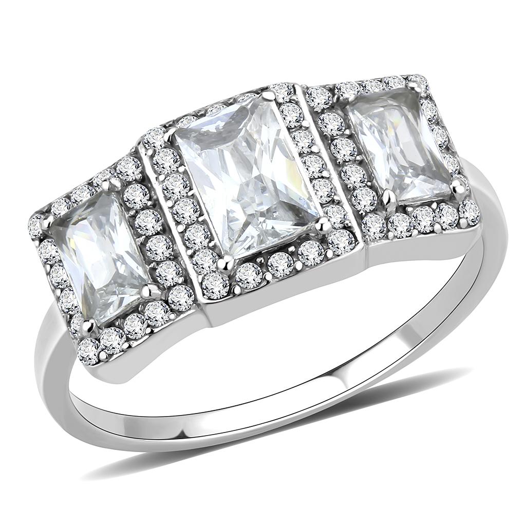 DA322 - No Plating Stainless Steel Ring with AAA Grade CZ in Clear