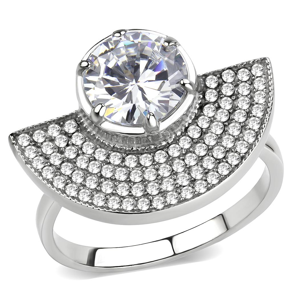 DA336 - No Plating Stainless Steel Ring with AAA Grade CZ in Clear