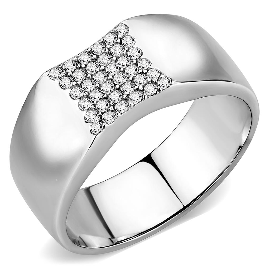 DA345 - No Plating Stainless Steel Ring with AAA Grade CZ in Clear