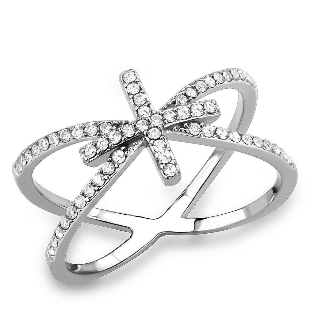 DA353 - High polished (no plating) Stainless Steel Ring with AAA Grade CZ in Clear