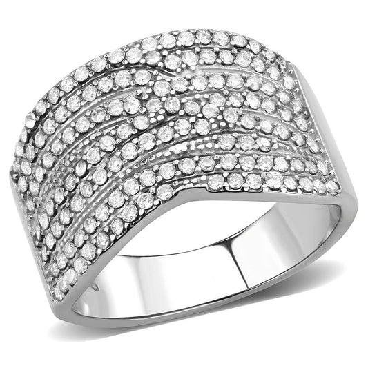DA362 - High polished (no plating) Stainless Steel Ring with AAA Grade CZ in Clear