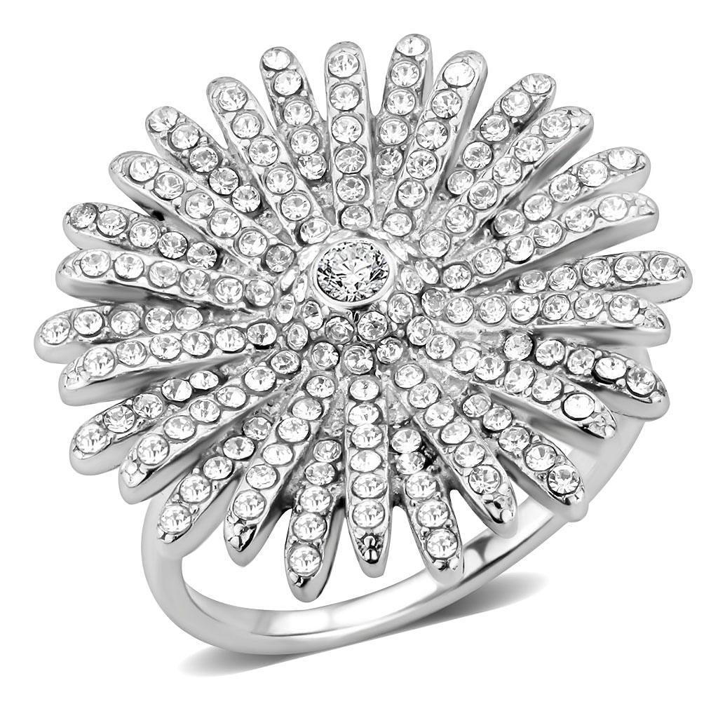 DA364 - High polished (no plating) Stainless Steel Ring with AAA Grade CZ in Clear