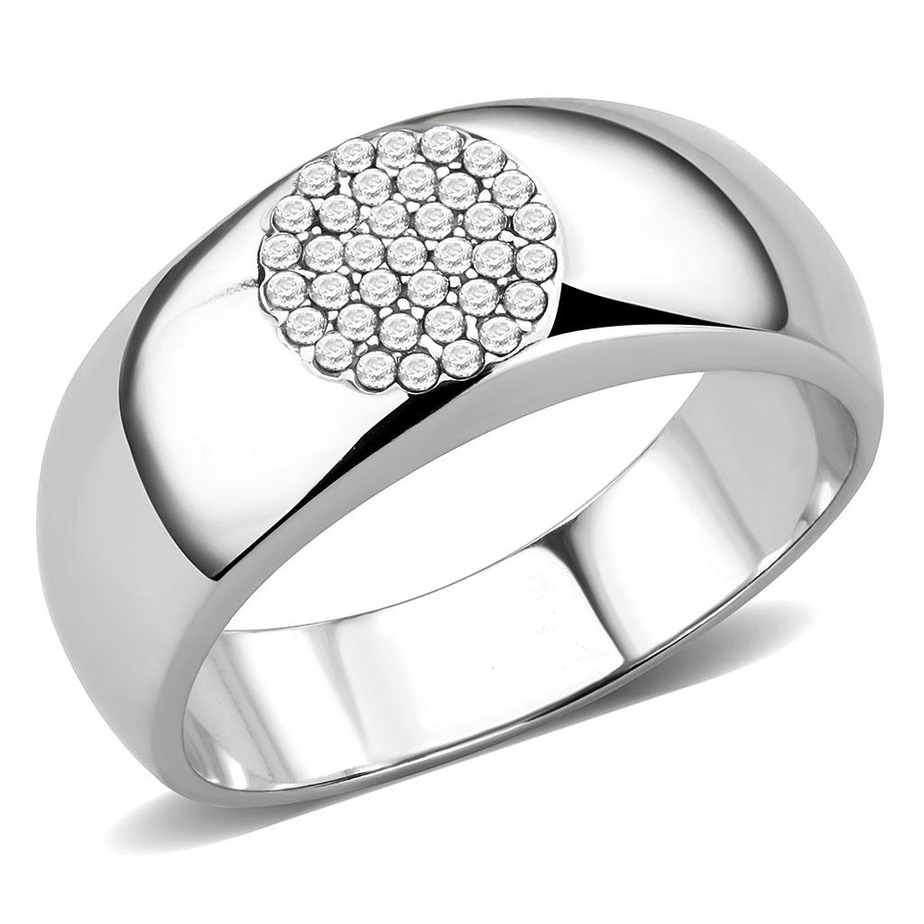 DA367 - High polished (no plating) Stainless Steel Ring with AAA Grade CZ in Clear