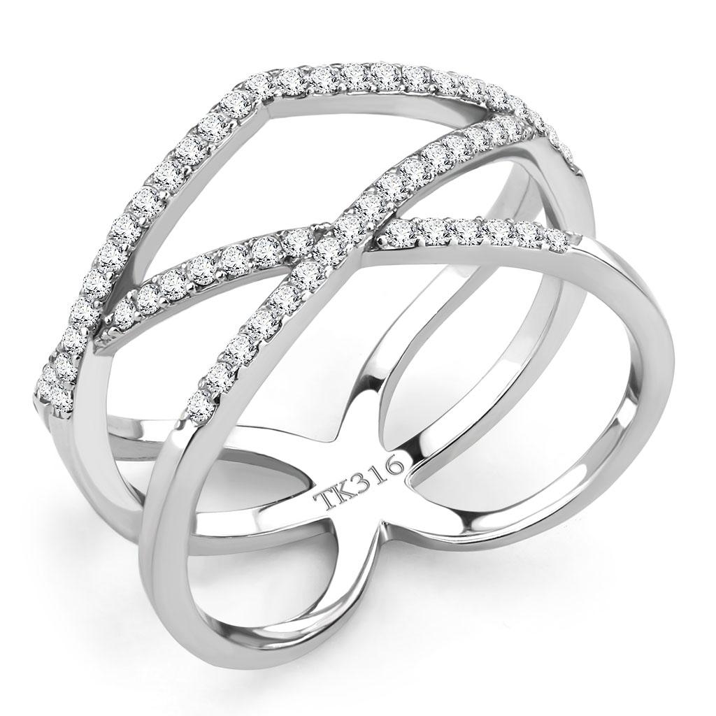 DA381 - High polished (no plating) Stainless Steel Ring with AAA Grade CZ in Clear