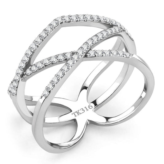 DA381 - High polished (no plating) Stainless Steel Ring with AAA Grade CZ in Clear