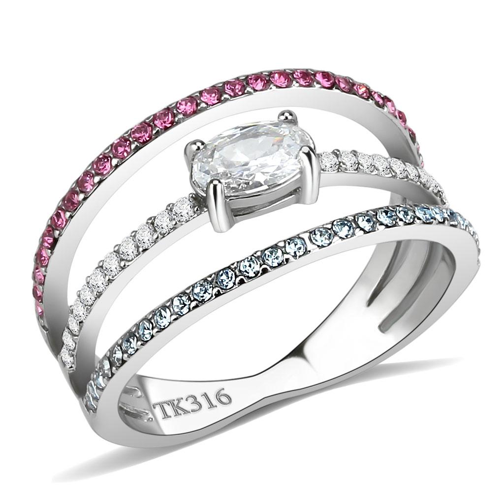 DA386 - High polished (no plating) Stainless Steel Ring with AAA Grade CZ in Multi Color
