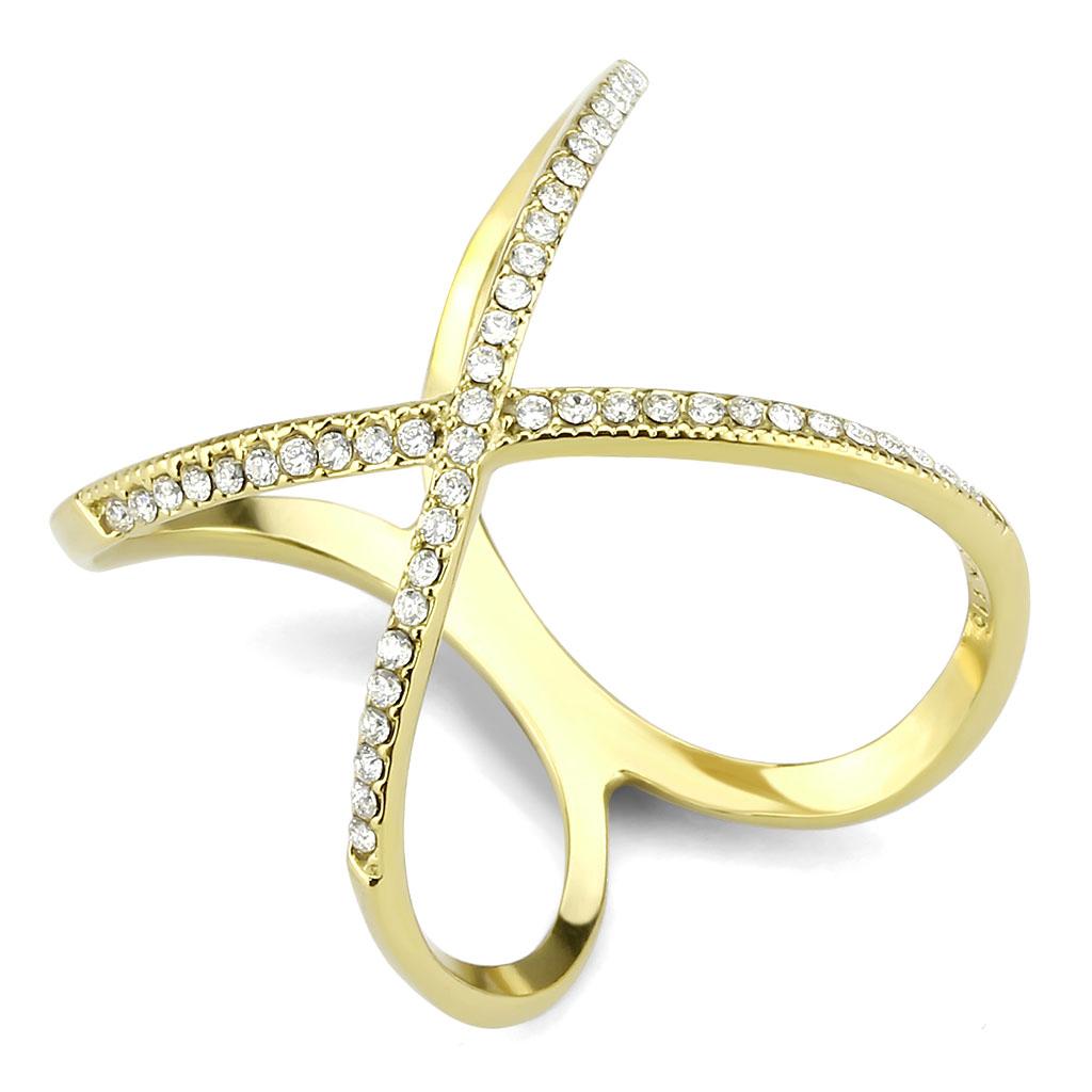 DA387 - IP Gold(Ion Plating) Stainless Steel Ring with AAA Grade CZ in Clear