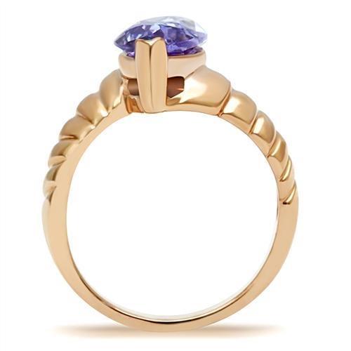 GL139 - IP Rose Gold(Ion Plating) Brass Ring with AAA Grade CZ in Light Amethyst