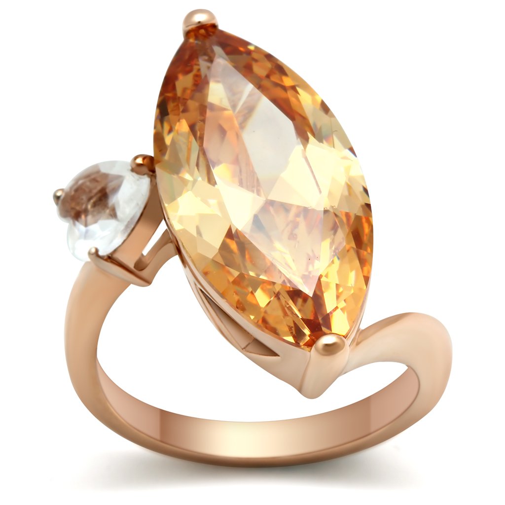 GL145 - IP Rose Gold(Ion Plating) Brass Ring with AAA Grade CZ in Champagne