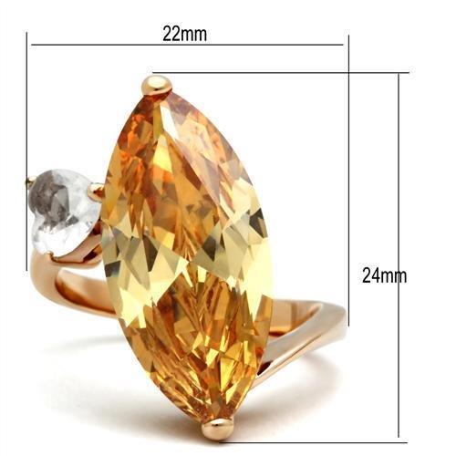 GL145 - IP Rose Gold(Ion Plating) Brass Ring with AAA Grade CZ in Champagne