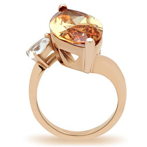 GL145 - IP Rose Gold(Ion Plating) Brass Ring with AAA Grade CZ in Champagne
