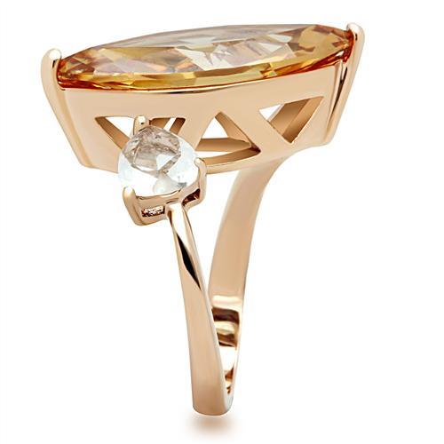 GL145 - IP Rose Gold(Ion Plating) Brass Ring with AAA Grade CZ in Champagne