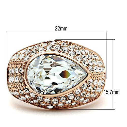 GL146 - IP Rose Gold(Ion Plating) Brass Ring with Top Grade Crystal in Clear