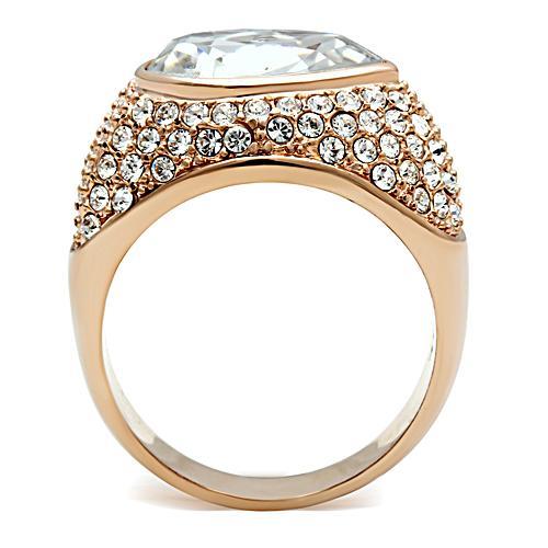 GL146 - IP Rose Gold(Ion Plating) Brass Ring with Top Grade Crystal in Clear
