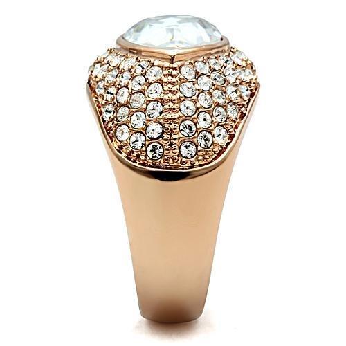 GL146 - IP Rose Gold(Ion Plating) Brass Ring with Top Grade Crystal in Clear
