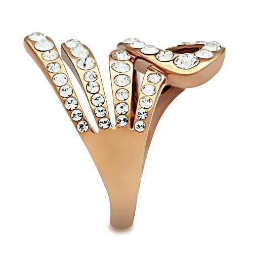 GL149 - IP Rose Gold(Ion Plating) Brass Ring with Top Grade Crystal in Clear