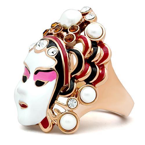 GL163 - IP Rose Gold(Ion Plating) Brass Ring with Top Grade Crystal in Clear
