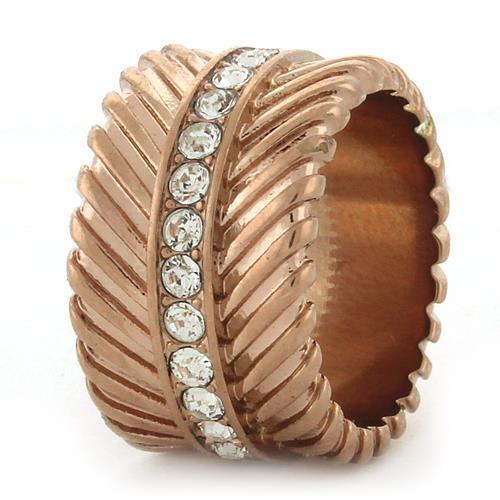 GL202 - IP Rose Gold(Ion Plating) Brass Ring with Top Grade Crystal in Clear