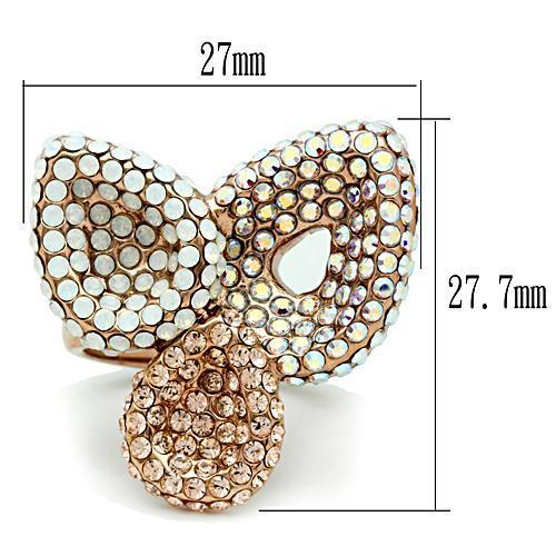 GL219 - IP Rose Gold(Ion Plating) Brass Ring with Top Grade Crystal in Multi Color