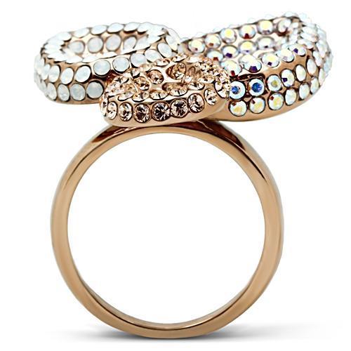GL219 - IP Rose Gold(Ion Plating) Brass Ring with Top Grade Crystal in Multi Color