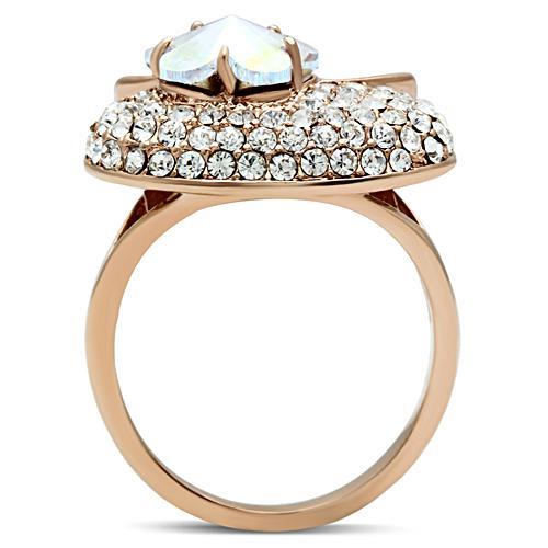 GL220 - IP Rose Gold(Ion Plating) Brass Ring with Top Grade Crystal in Clear