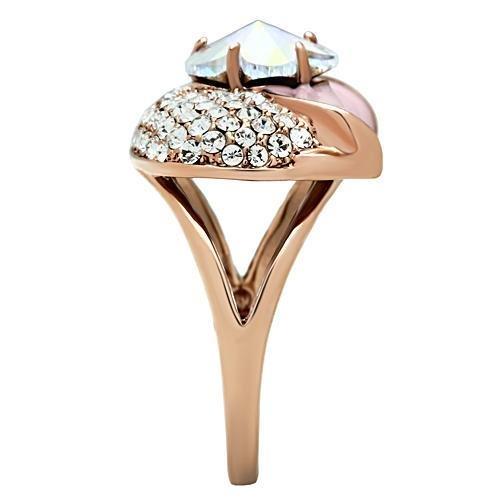 GL220 - IP Rose Gold(Ion Plating) Brass Ring with Top Grade Crystal in Clear