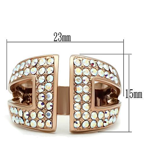 GL222 - IP Rose Gold(Ion Plating) Brass Ring with Top Grade Crystal in Aurora Borealis (Rainbow Effect)