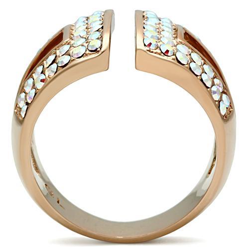 GL222 - IP Rose Gold(Ion Plating) Brass Ring with Top Grade Crystal in Aurora Borealis (Rainbow Effect)