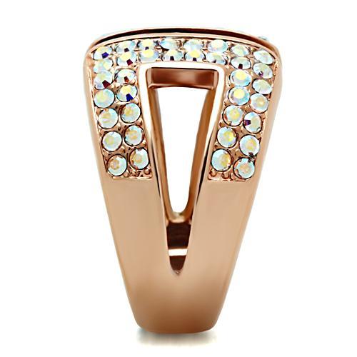 GL222 - IP Rose Gold(Ion Plating) Brass Ring with Top Grade Crystal in Aurora Borealis (Rainbow Effect)