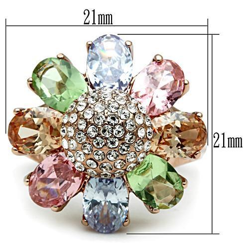 GL224 - IP Rose Gold(Ion Plating) Brass Ring with AAA Grade CZ in Multi Color